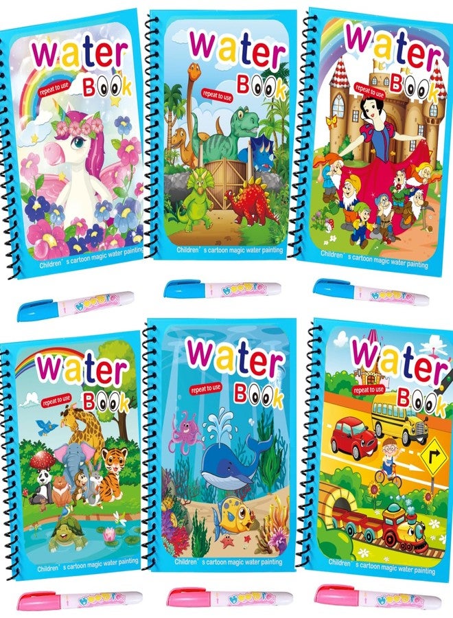 Tinytotem Reusable Magic Water Painting Book with Magic Doodle Pen Kids Coloring Drawing Child Educational Toy Magic Books Water Paint for Kids (Random Designs) 6 Books - Image 1